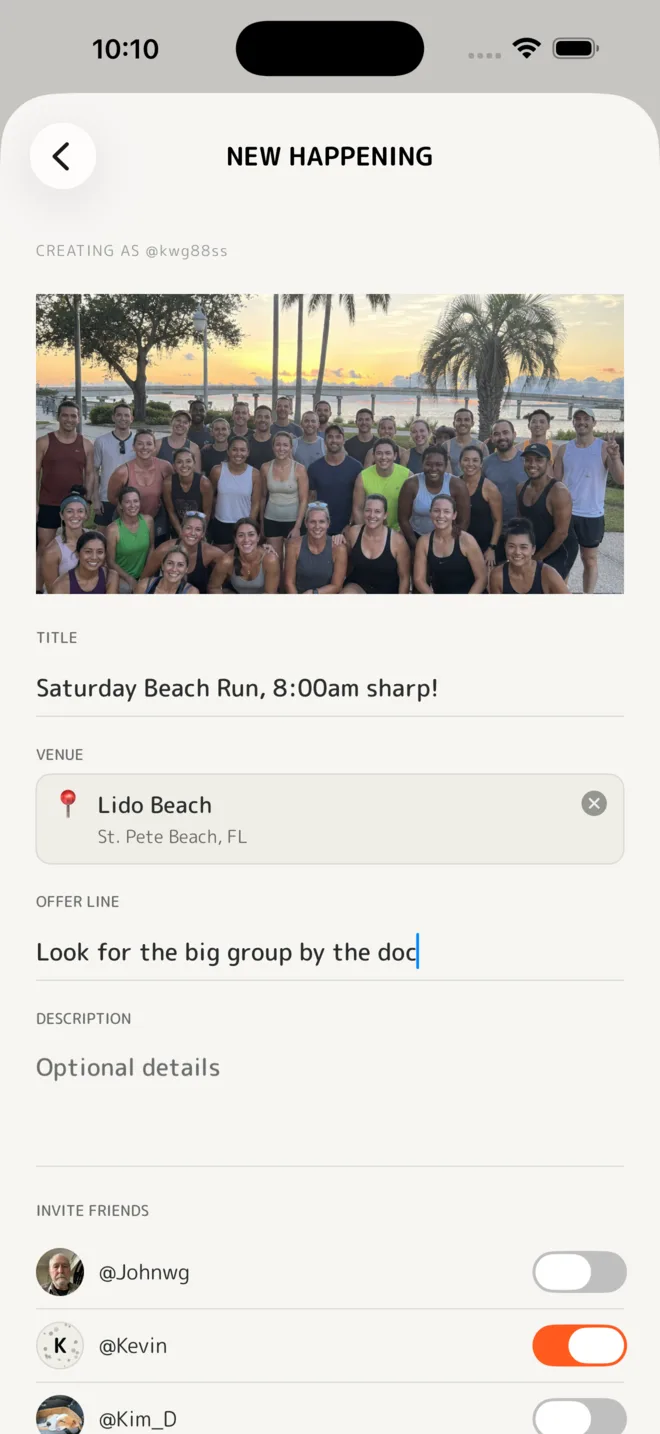 Creating a Happening: Saturday Beach Run at Lido Beach with friends invited